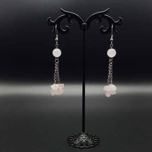 Rose Quartz Gemstone Chakra Healing Earrings Valentine's Day Handmade Jewelry - Picture 8 of 10